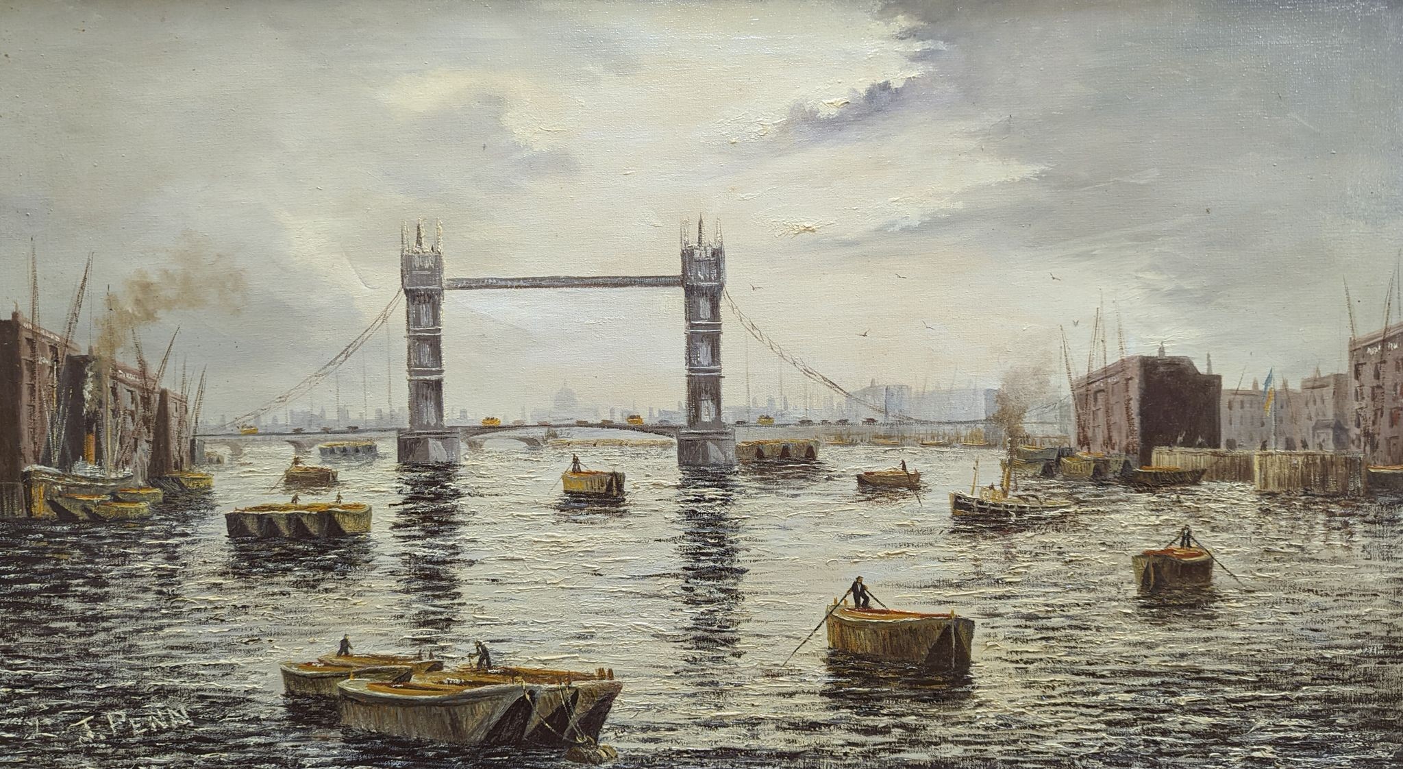 T. Penn, oil on canvas, Tower Bridge, signed, 50 x 90cm
